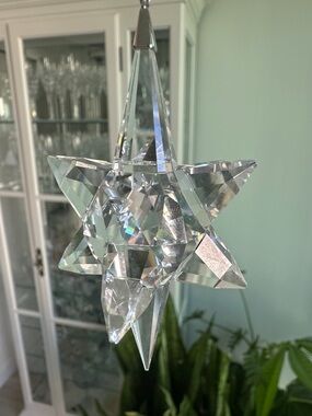 Swarovski Clear Crystal Star Pendant Ornament with Silver Ribbon